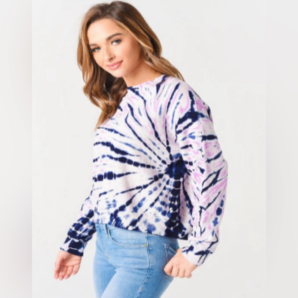 Monrow Women’s Bamboo Burst Tie Dye Boxy Sweatshirt - size L